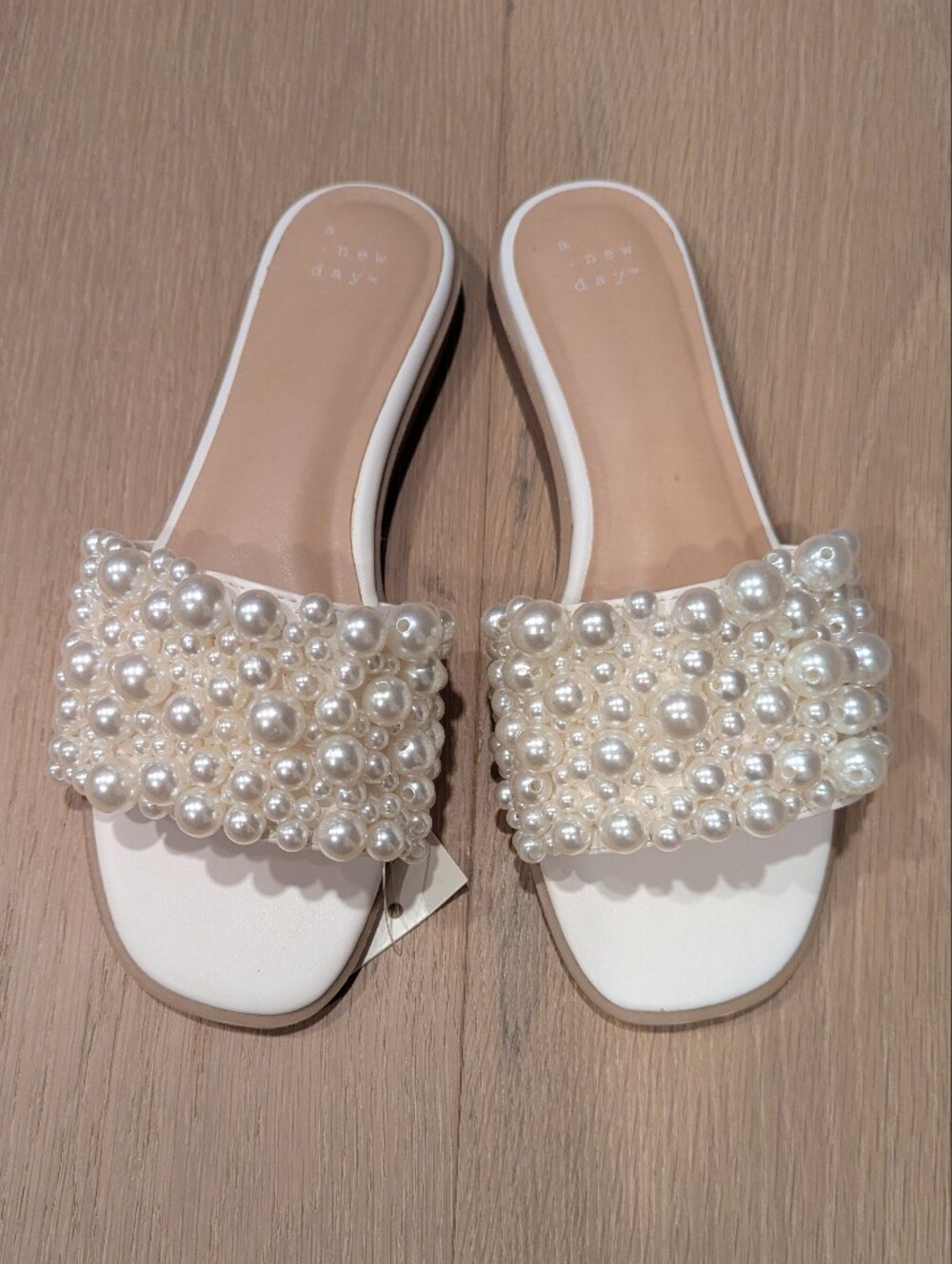 a new day White Pearl-Embellished Slide Sandals